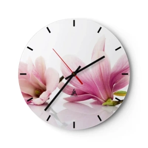 Horloge murale - Pendule murale - Magnolias roses sur fond blanc dans une composition subtile - 30x30cm - Délicat comme une brise de printemps - Décoration murale moderne pour le salon, la cuisine et la chambre ARTTOR
