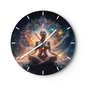 Horloge murale - Pendule murale - Une femme en méditation entourée d'énergie aux couleurs de la galaxie. - 30x30cm - Flux de bonne énergie - Décoration murale moderne pour le salon, la cuisine et la chambre ARTTOR