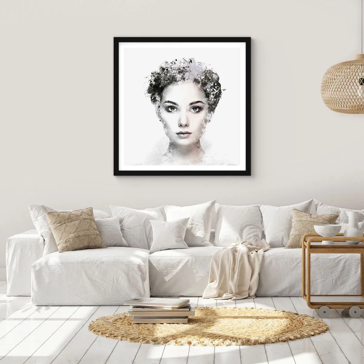 Affiche dans un cadre noir - Poster - Un portrait extrêmement stylé - 30x30 cm