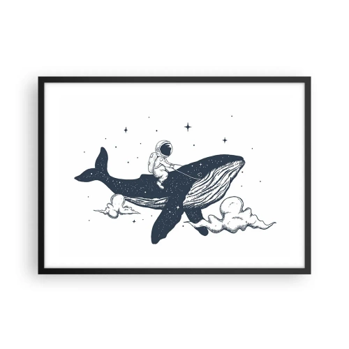 Affiche dans un cadre noir - Poster - Astronaute sur une baleine flottant dans l'espace - 70x50cm - Aventure spatiale - Décoration murale moderne pour le salon et la chambre ARTTOR