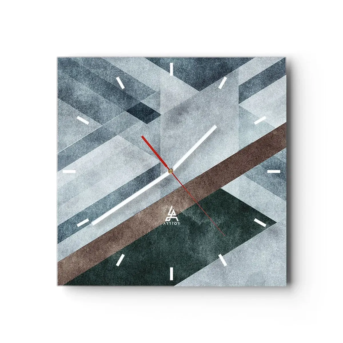 Horloge murale - Pendule murale - Formes géométriques dans des tons froids de bleu et de marron - 30x30cm - Élégance sophistiquée de la géométrie - Décoration murale moderne pour le salon et la chambre ARTTOR