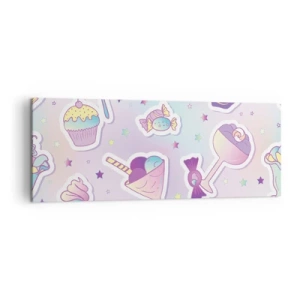 Impression sur toile - Image sur toile - Motifs pastel avec bonbons et desserts - 140x50cm - Pour que tous les jours soit un anniversaire  - Décoration murale moderne pour le salon et la chambre ARTTOR