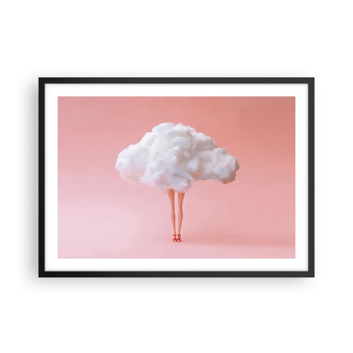 Affiche dans un cadre noir - Poster - Jambes dans un nuage sur fond rose - 70x50cm - Douce promesse - Décoration murale moderne pour le salon et la chambre ARTTOR