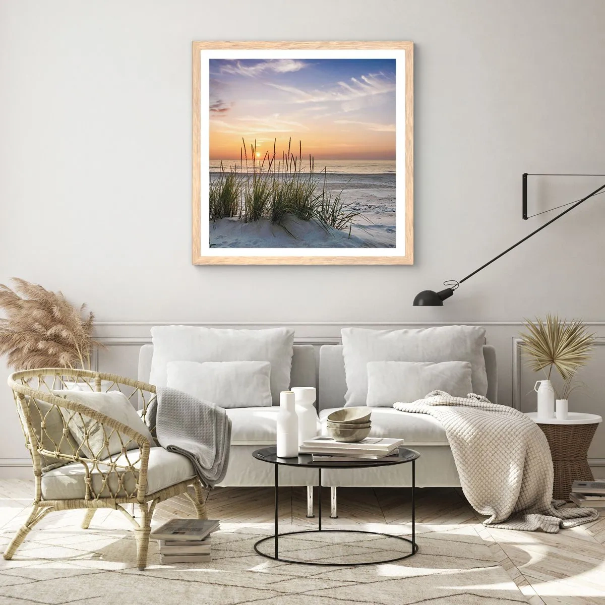 Affiche dans un chêne clair - Poster - Regarde, pense, ressent - 60x60 cm