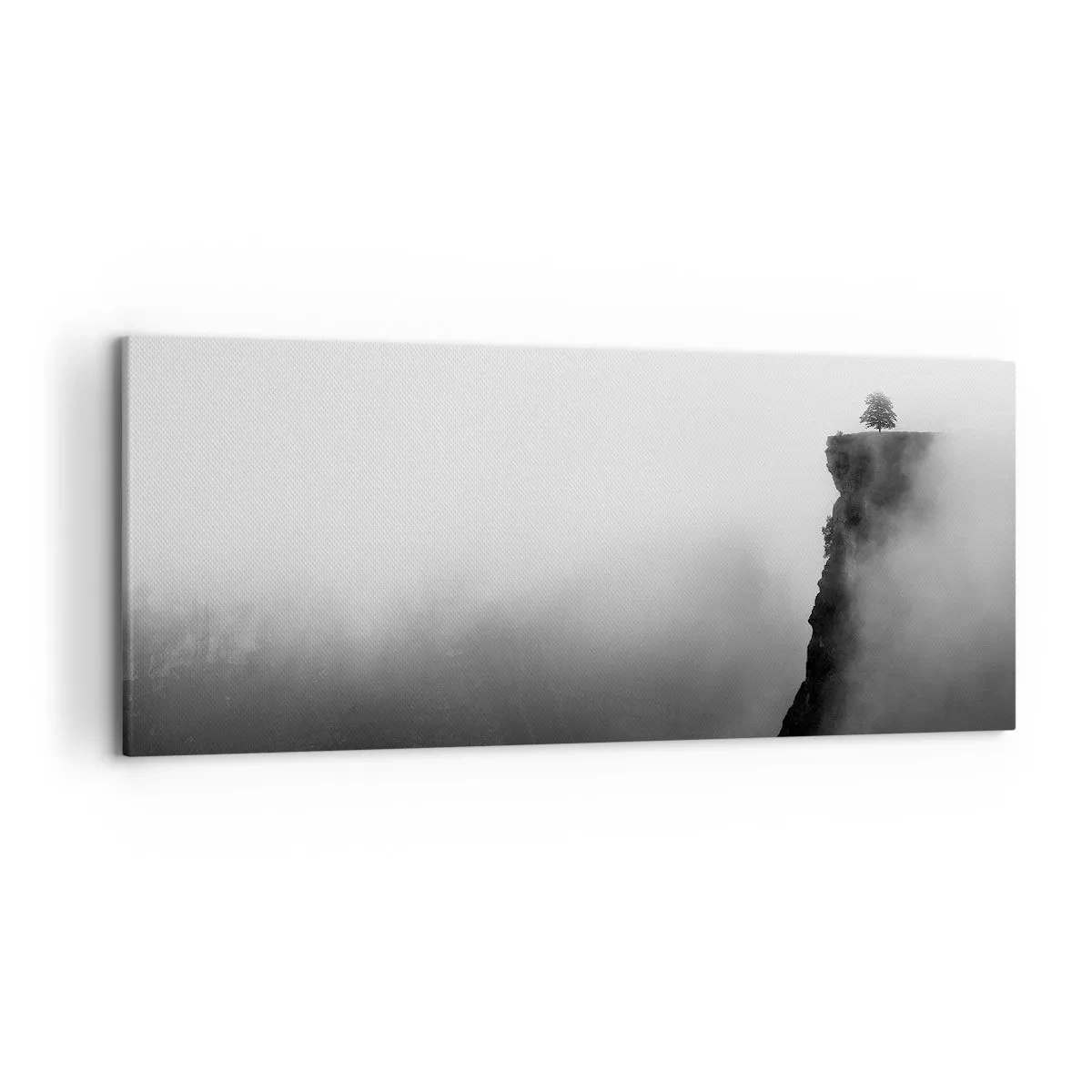 Impression sur toile - Image sur toile - Un arbre solitaire au bord d'une falaise entouré de brouillard - 120x50cm - Au bord du monde - Décoration murale moderne pour le salon et la chambre ARTTOR