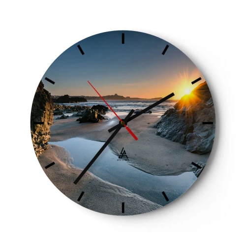 Horloge murale - Pendule murale - Coucher de soleil sur une plage rocheuse avec une mer agitée - 30x30cm - Intouché par la main de l'homme - Décoration murale moderne pour le salon, la cuisine et la chambre ARTTOR