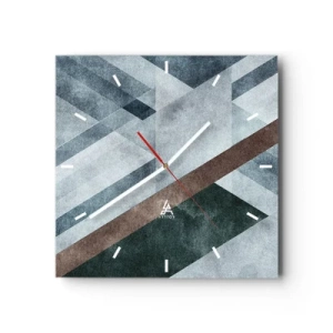 Horloge murale - Pendule murale - Formes géométriques dans des tons froids de bleu et de marron - 30x30cm - Élégance sophistiquée de la géométrie - Décoration murale moderne pour le salon et la chambre ARTTOR