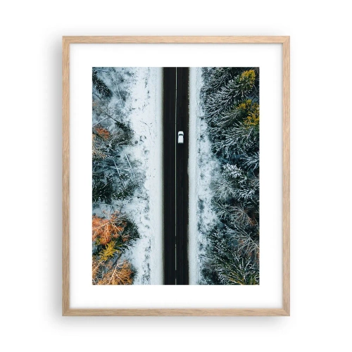 Affiche dans un chêne clair - Poster - Couper à travers la forêt d'hiver - 40x50 cm
