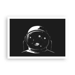 Affiche - Poster - Un casque d'astronaute minimaliste avec vue sur l'espace - 100x70cm - Sympa la vue - Décoration murale moderne pour le salon et la chambre ARTTOR