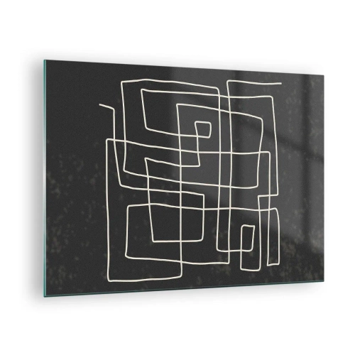 Impression sur verre - Image sur verre - Abstraction géométrique avec des lignes blanches sur fond noir - 70x50cm - Pas aussi simple - Décoration murale moderne pour le salon et la chambre ARTTOR