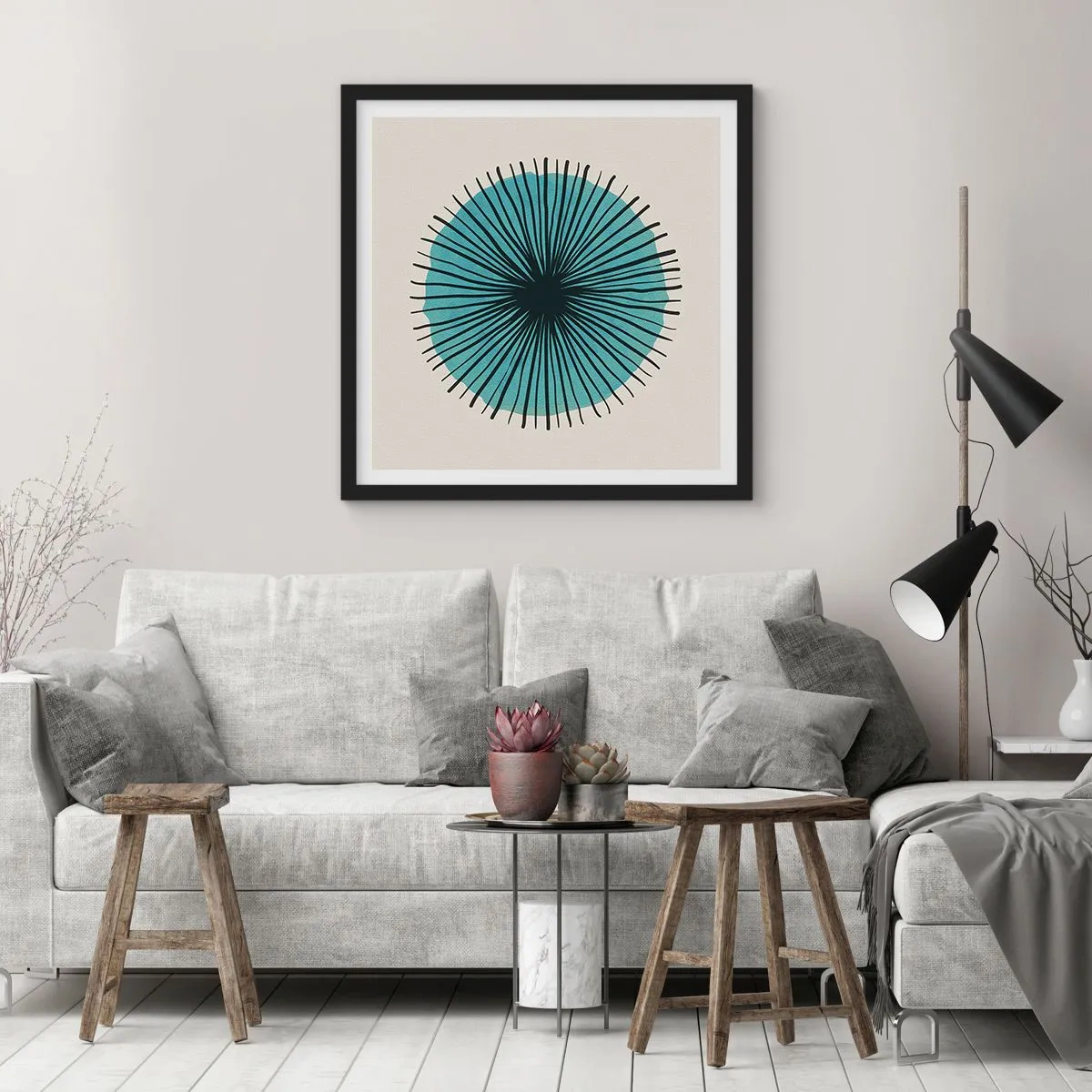 Affiche dans un cadre noir - Poster - Rayonnant dans l'azur - 60x60 cm