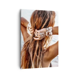 Impression sur toile - Image sur toile - Une femme sur la plage avec ses cheveux flottant au soleil - 50x70cm - La soeur de l'eau et du soleil - Décoration murale moderne pour le salon et la chambre ARTTOR