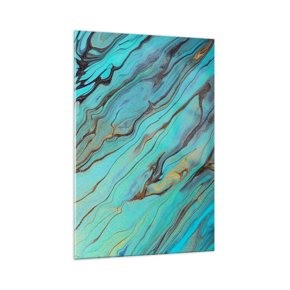 Impression sur verre - Image sur verre - Vagues abstraites dans des tons turquoise et or - 70x100cm - Marée turquoise - Décoration murale moderne pour le salon et la chambre ARTTOR
