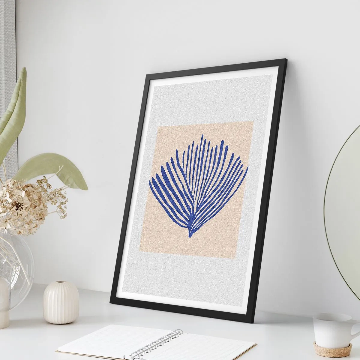 Affiche dans un cadre noir - Poster - Éventail bleu - 40x50 cm