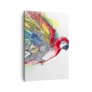 Impression sur toile - Image sur toile - Un perroquet coloré en vol avec des motifs abstraits sur ses ailes. - 50x70cm - Vivez haut en couleurs - Décoration murale moderne pour le salon et la chambre ARTTOR
