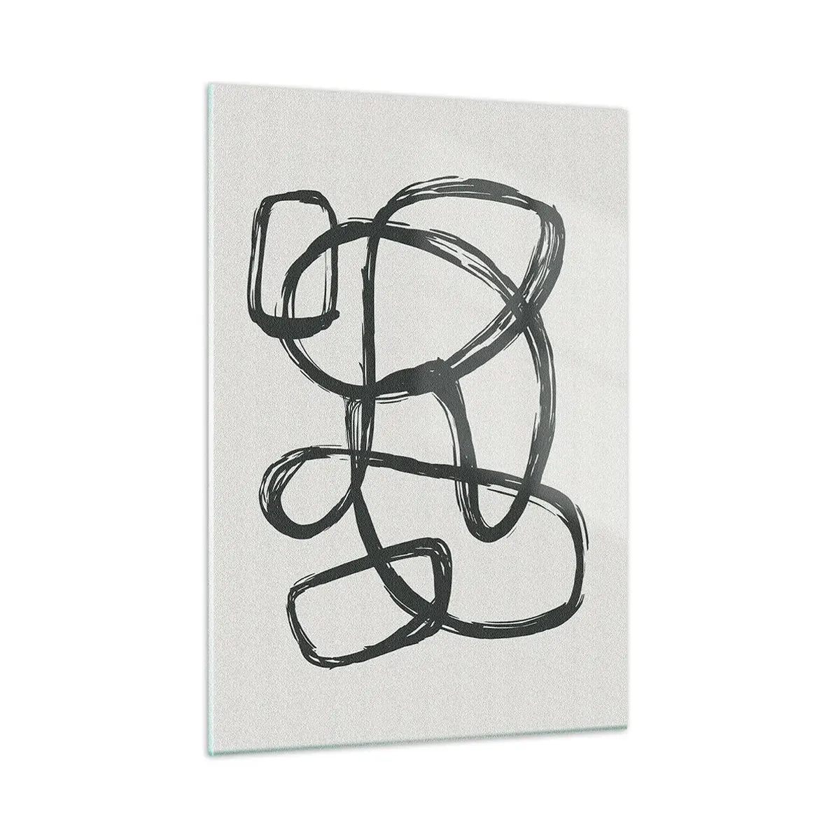 Impression sur verre - Image sur verre - Des boucles et des lignes noires forment une composition abstraite sur fond blanc. - 50x70cm - Abstraction en boucle - Décoration murale moderne pour le salon et la chambre ARTTOR