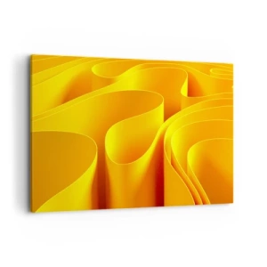 Impression sur toile - Image sur toile - Vagues abstraites jaunes ressemblant à des rayons de soleil - 100x70cm - Comme les vagues du soleil - Décoration murale moderne pour le salon et la chambre ARTTOR