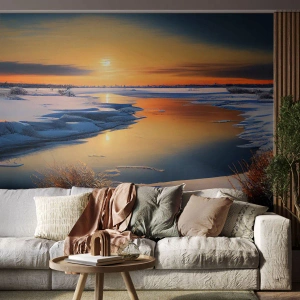 Papier Peint Photo Premium Sand - Coucher de soleil d'hiver - Hiver, Rivière, Paysage - 400x280 cm