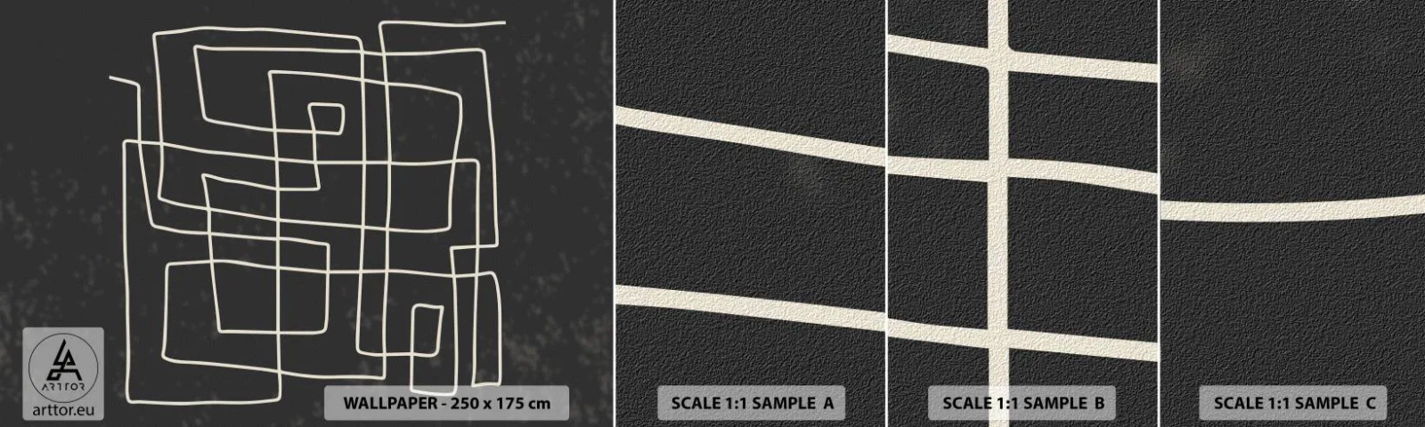 Échantillon de Papier Peint Autocollant Deluxe Sticker - Pas aussi simple - Abstraction, Morceau, Noir et blanc - 100x30 cm