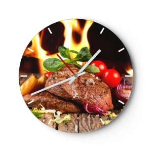 Horloge murale - Pendule murale - Steak aux légumes sur le feu - 30x30cm - Ensorcelé par la braise - Décoration murale moderne pour le salon, la cuisine et la chambre ARTTOR