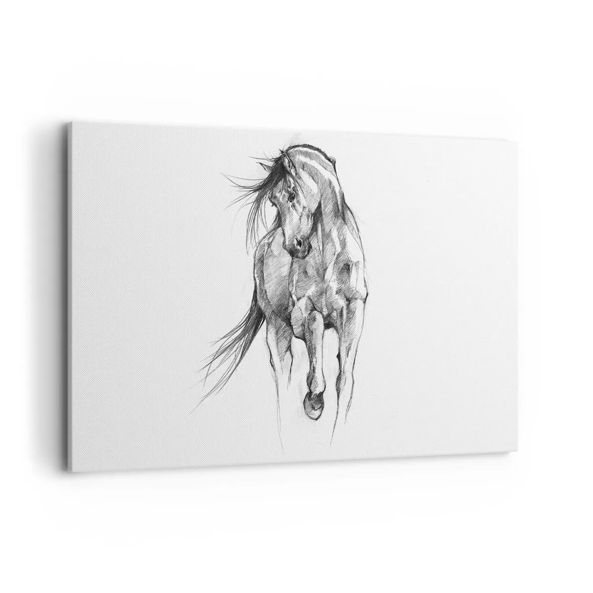 Impression sur toile - Image sur toile - Croquis en noir et blanc d'un cheval au galop - 120x80cm - D'un trot gracieux - Décoration murale moderne pour le salon et la chambre ARTTOR