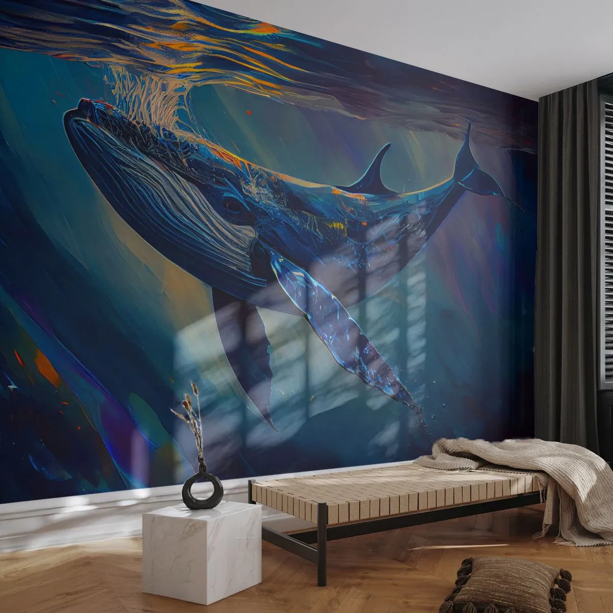 Papier peint sur mesure Premium Sand - Bienvenue dans mon monde - Baleine, Océan, Sous-marin