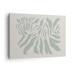 Impression sur toile - Image sur toile - Un motif de brindilles délicat avec des feuilles dans une nuance de vert émeraude - 70x50cm - Brindille d'émeraude - Décoration murale moderne pour le salon et la chambre ARTTOR