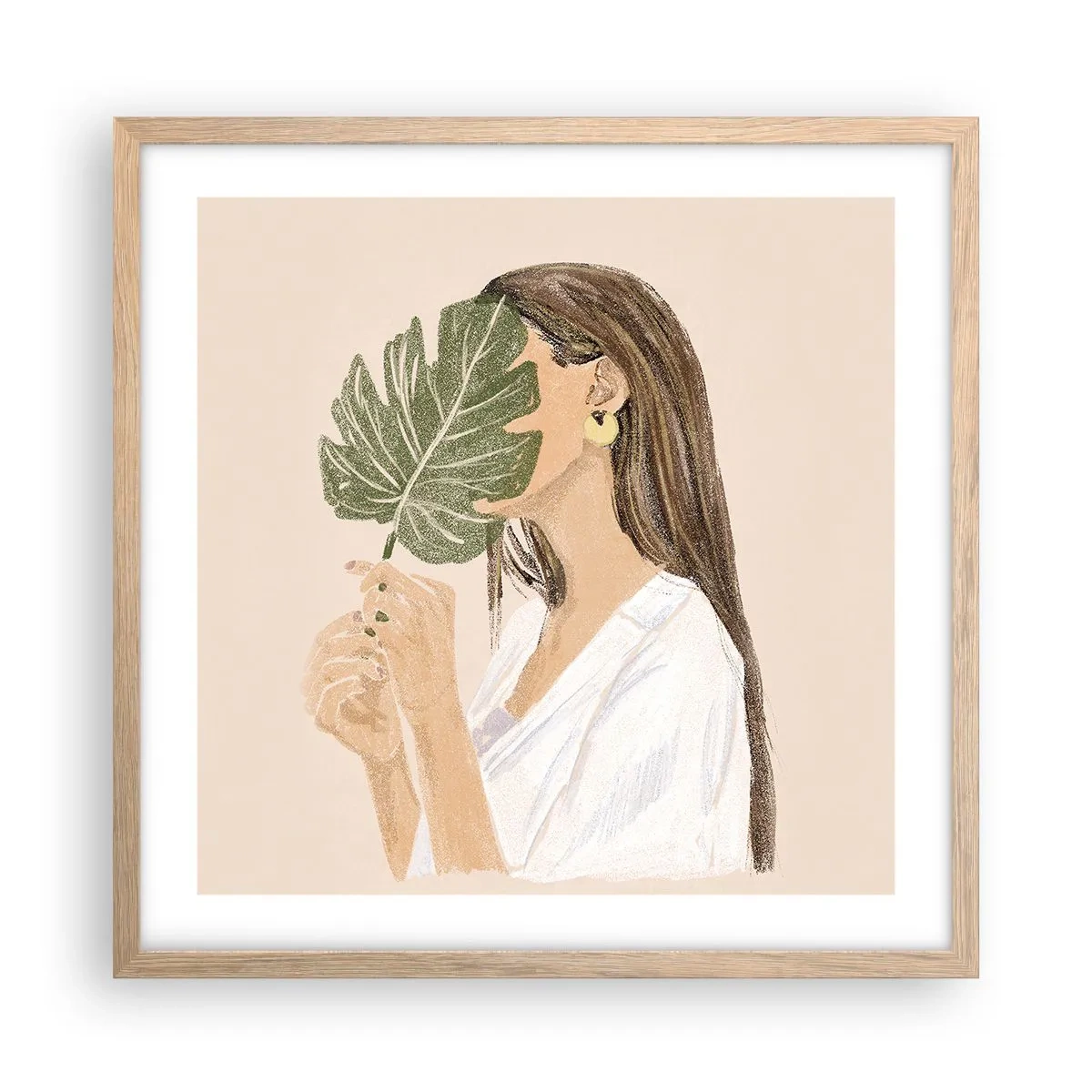 Affiche dans un chêne clair - Poster - Portrait mystérieux avec un éventail - 50x50 cm