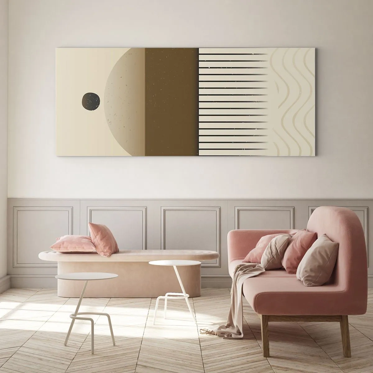 Impression sur verre - Image sur verre - Composition géométrique abstraite dans les tons beige et marron - 120x50cm - Différents états - Décoration murale moderne pour le salon et la chambre ARTTOR