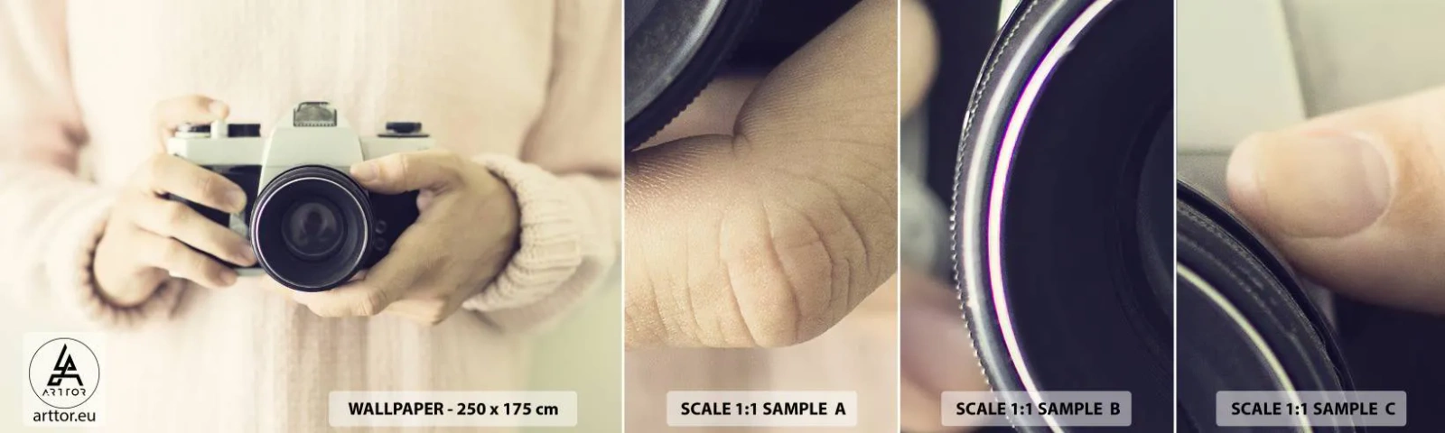Échantillon de Papier Peint Autocollant Deluxe Sticker - Pour voir plus ... - Caméra, Ancien, La photographie - 100x30 cm