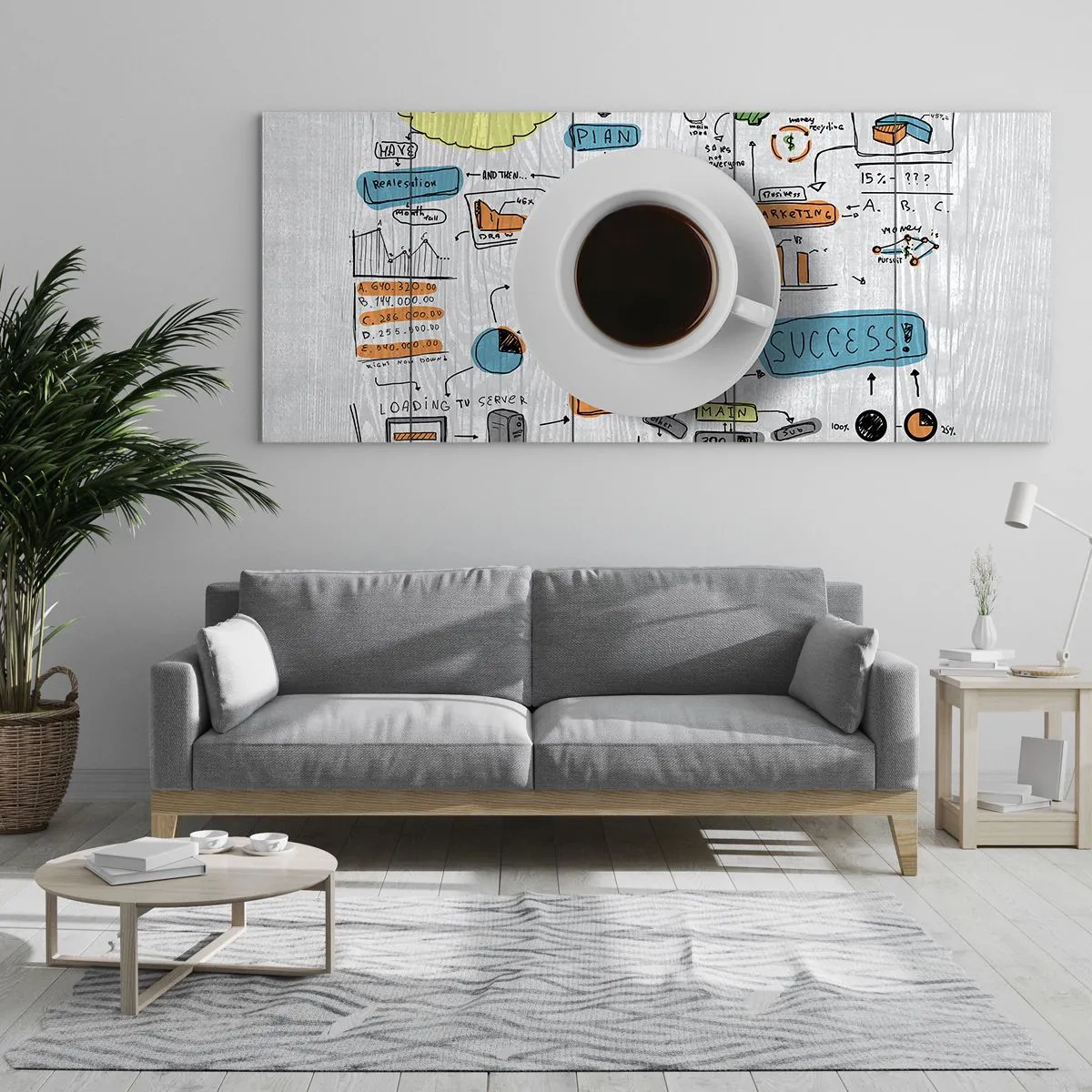 Impression sur verre - Image sur verre - Une tasse de café sur fond de dessin conceptuel - 160x50cm - Il est temps de faire une pause - Décoration murale moderne pour le salon et la chambre ARTTOR