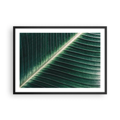 Affiche dans un cadre noir - Poster - Gros plan de la structure d'une feuille verte - 70x50cm - Le rythme de la nature - Décoration murale moderne pour le salon et la chambre ARTTOR