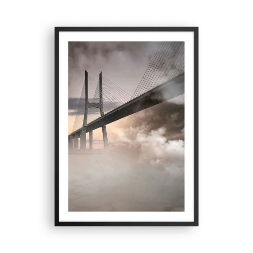 Affiche dans un cadre noir - Poster - Un pont dans le brouillard au lever du soleil - 50x70cm - Sur la rivière qui n'existe pas - Décoration murale moderne pour le salon et la chambre ARTTOR