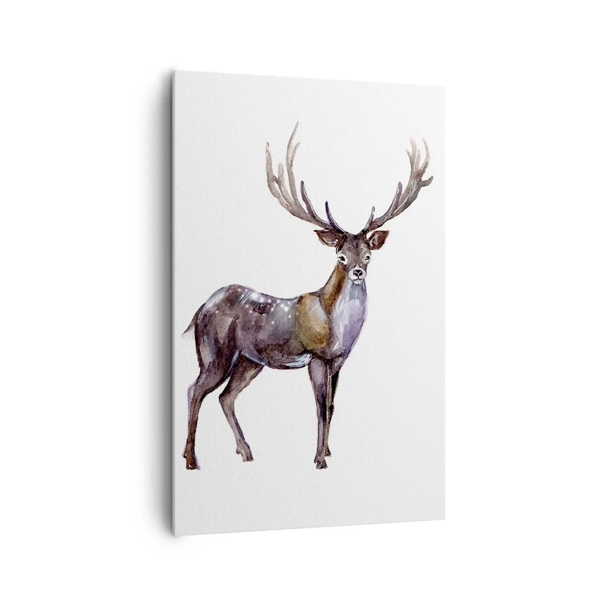 Impression sur toile - Image sur toile - Illustration à l'aquarelle d'un cerf aux bois majestueux - 80x120cm - Roi de la forêt du nord - Décoration murale moderne pour le salon et la chambre ARTTOR
