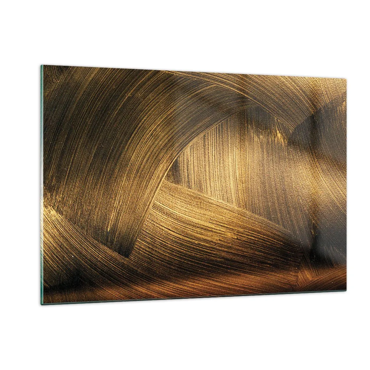 Impression sur verre - Image sur verre - Une peinture abstraite représentant des lignes géométriques dorées sur un fond - 120x80cm - Dans un labyrinthe en or - Décoration murale moderne pour le salon et la chambre ARTTOR