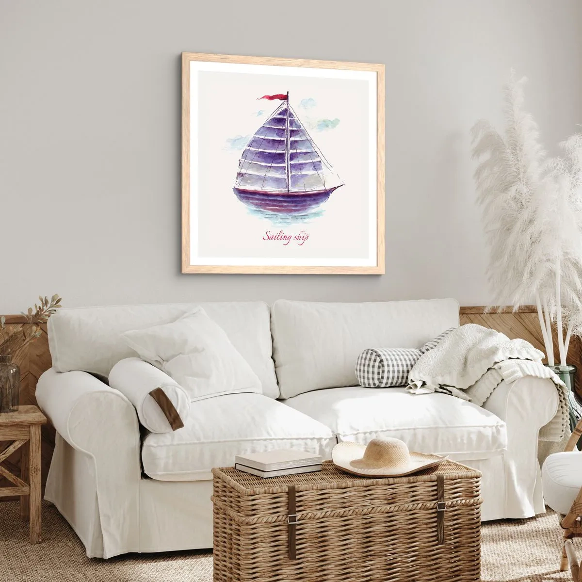 Affiche dans un chêne clair - Poster - Plein de voiles et d’eau calme - 60x60 cm