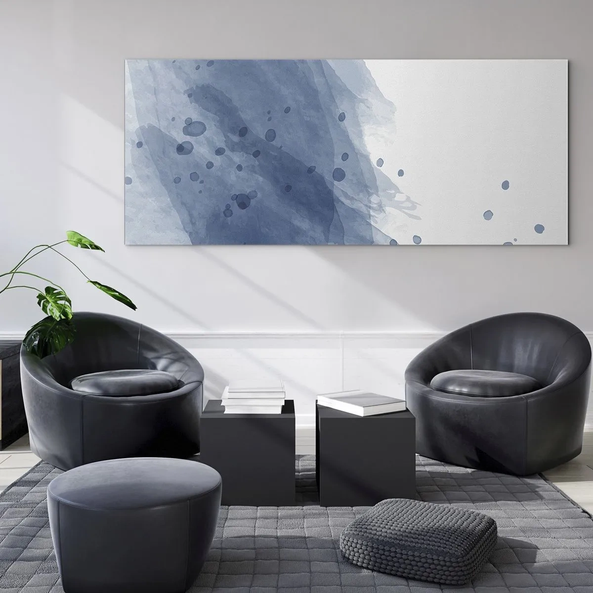 Impression sur verre - Image sur verre - Taches et stries abstraites dans des tons de bleu - 160x50cm - Tulle bleu - Décoration murale moderne pour le salon et la chambre ARTTOR