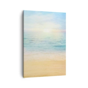 Impression sur toile - Image sur toile - Une plage avec une mer turquoise et un ciel clair - 50x70cm - Le grand bleu - Décoration murale moderne pour le salon et la chambre ARTTOR