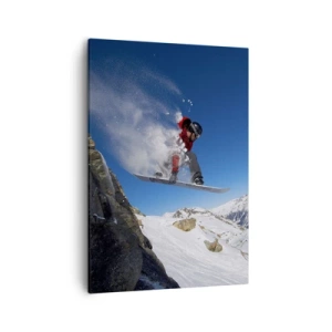 Impression sur toile - Image sur toile - Un snowboarder saute d'un rocher dans un paysage montagneux - 50x70cm - Et tu es devenu une partie de l'espace - Décoration murale moderne pour le salon et la chambre ARTTOR