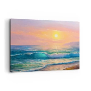 Impression sur toile - Image sur toile - Paysage marin avec coucher de soleil - 120x80cm - Le chant turquoise des vagues - Décoration murale moderne pour le salon et la chambre ARTTOR