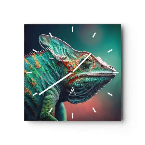 Horloge murale - Pendule murale - Gros plan d'un caméléon aux couleurs intenses - 30x30cm - Vous me voyez? Pas bien… - Décoration murale moderne pour le salon et la chambre ARTTOR