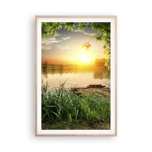 Affiche dans un chêne clair - Poster - Paysage dans un cadre verdoyant - 61x91 cm