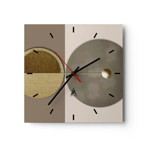 Horloge murale - Pendule murale - Cercles abstraits dans les tons or et beige - 30x30cm - Équilibre parfait - Décoration murale moderne pour le salon et la chambre ARTTOR