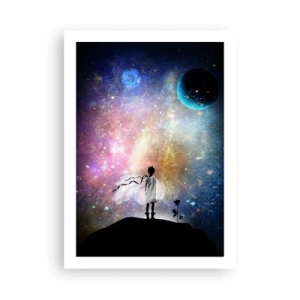 Affiche - Poster - Une scène spatiale fantastique avec la silhouette d'un personnage et une rose - 50x70cm - Le Petit Prince - Décoration murale moderne pour le salon et la chambre ARTTOR