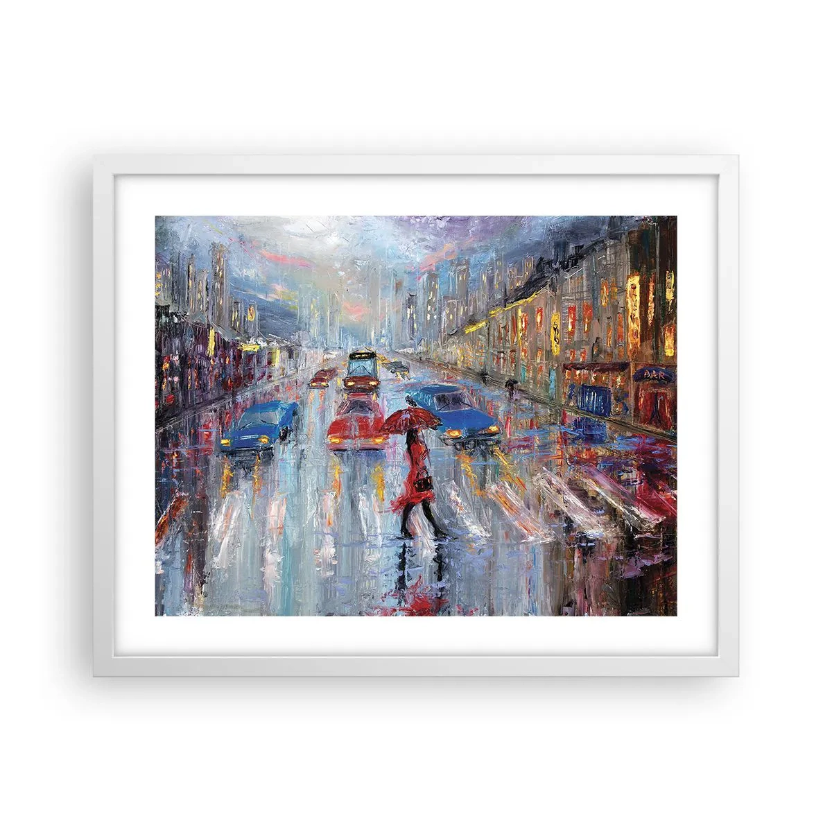 Affiche dans un cadre blanc - Poster - Après-midi pluvieux en ville - 50x40 cm