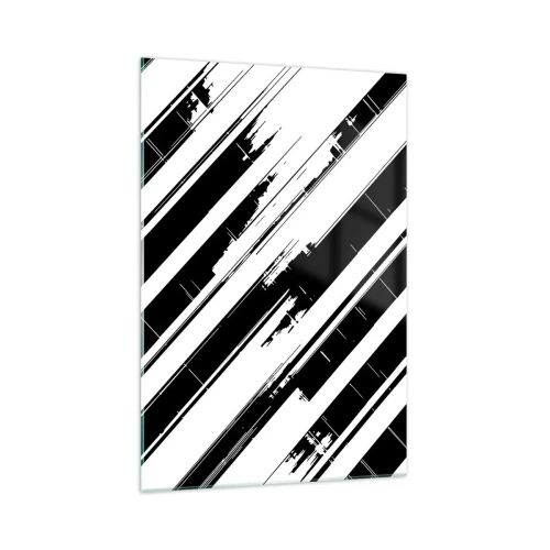 Impression sur verre - Image sur verre - Lignes noires et blanches et motifs géométriques dans un style moderne - 70x100cm - Une composition intense et dynamique - Décoration murale moderne pour le salon et la chambre ARTTOR