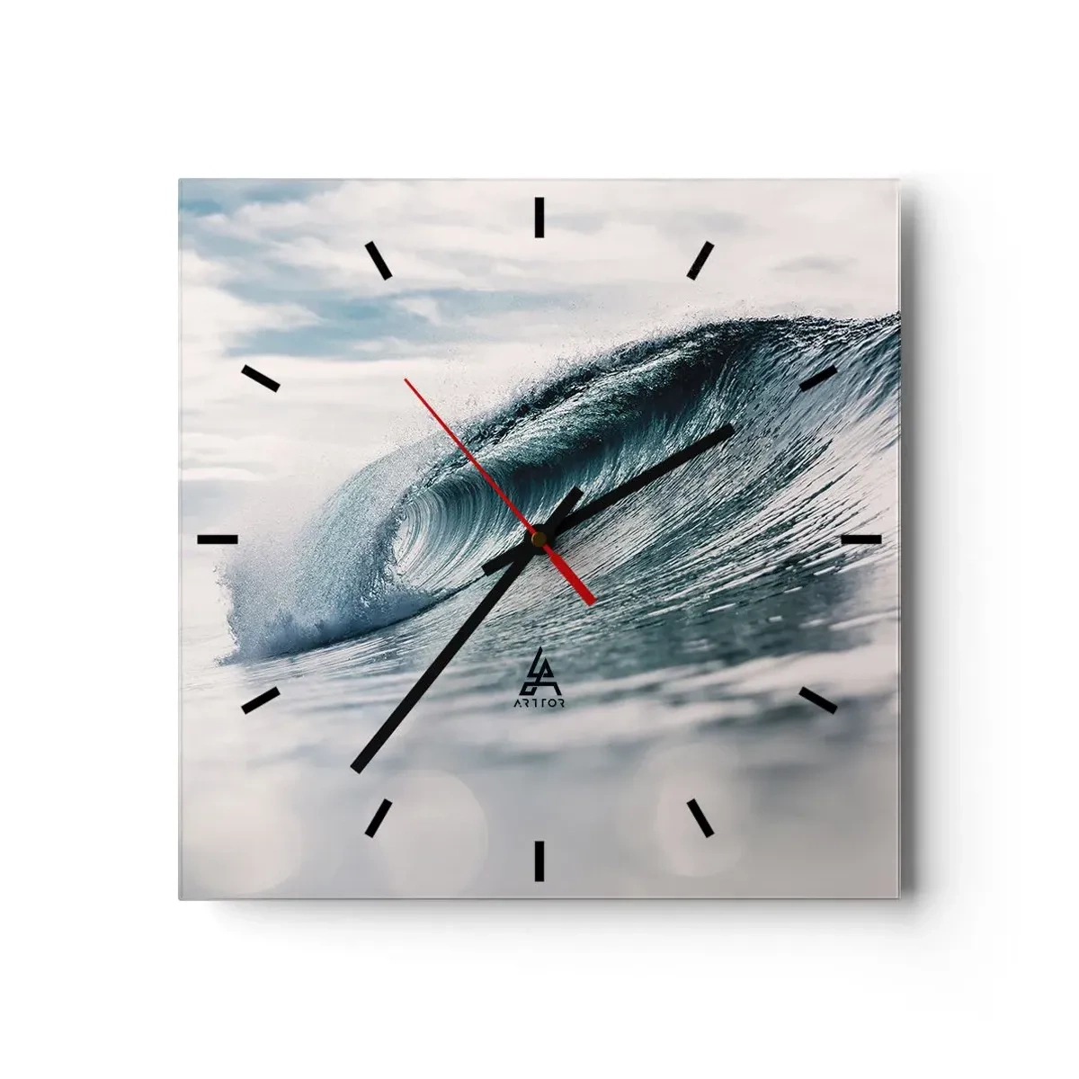 Horloge murale - Pendule murale - Une vague de mer capturée dans un moment dynamique contre le ciel - 30x30cm - Pic d'eau - Décoration murale moderne pour le salon et la chambre ARTTOR