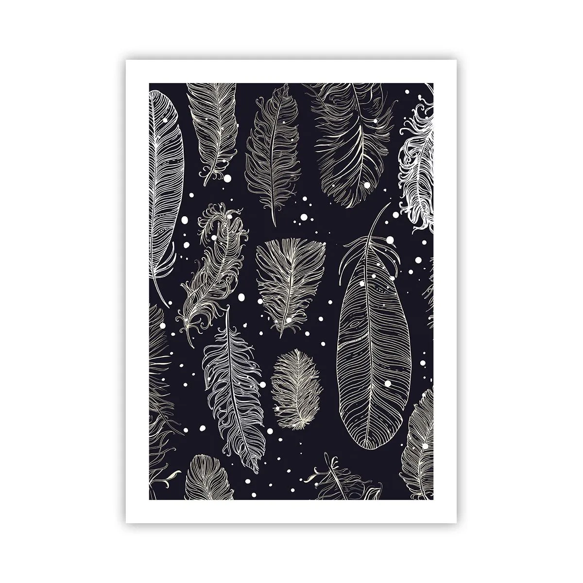 Affiche - Poster - Plumes blanches sur fond noir dans un arrangement élégant - 50x70cm - Toile de plumes - Décoration murale moderne pour le salon et la chambre ARTTOR