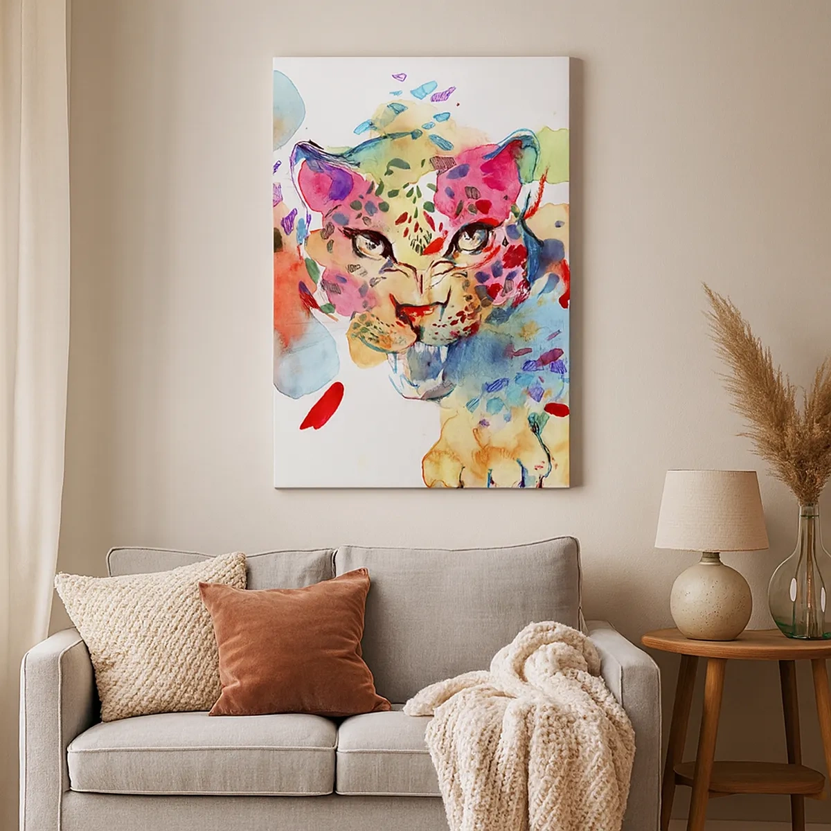 Impression sur toile - Image sur toile - Portrait abstrait d'un léopard aux couleurs intenses - 50x70cm - La belle et la Bête - Décoration murale moderne pour le salon et la chambre ARTTOR