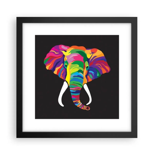 Affiche dans un cadre noir - Poster - L'éléphant qui aimait se baigner dans un arc-en-ciel - 30x30 cm